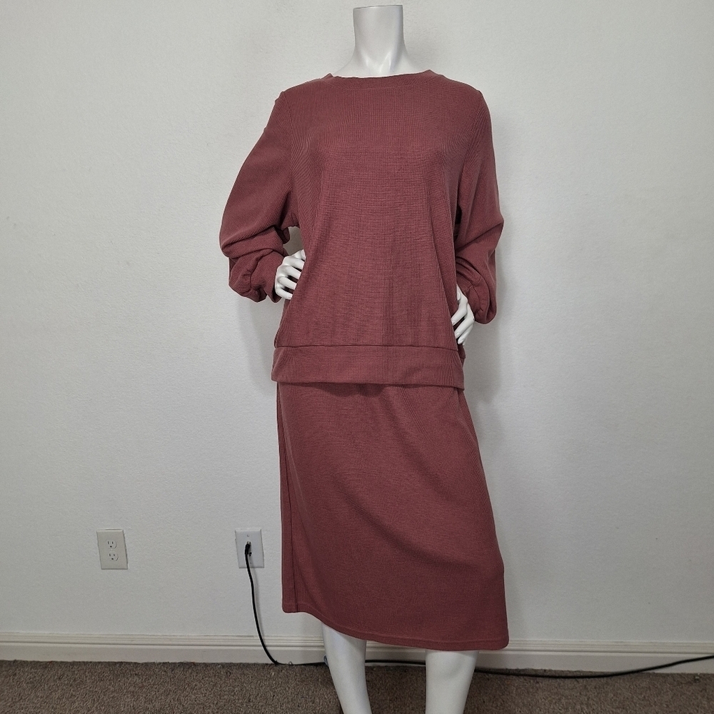 Sweetsalt Deep Blush Pink Coquette Waffle Knit Oversized 2 Piece Set Size L